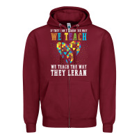 Burgundy Autism Awareness Teacher Zipper Hoodie - CowhideDigitalArt