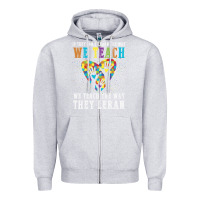 Heather Grey Autism Awareness Teacher Zipper Hoodie - CowhideDigitalArt