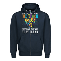Navy Autism Awareness Teacher Zipper Hoodie - CowhideDigitalArt