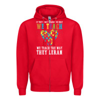 Red Autism Awareness Teacher Zipper Hoodie - CowhideDigitalArt