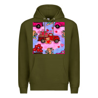 Army Green valentines day truck and cupid in the sky seamless pattern Premium Hoodie - BundleAndBundleShop