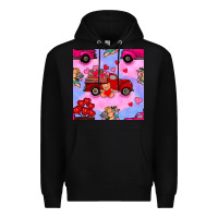 Black valentines day truck and cupid in the sky seamless pattern Premium Hoodie - BundleAndBundleShop
