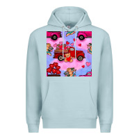 Blue Mist valentines day truck and cupid in the sky seamless pattern Premium Hoodie - BundleAndBundleShop