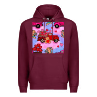 Burgundy valentines day truck and cupid in the sky seamless pattern Premium Hoodie - BundleAndBundleShop