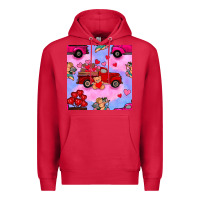 Cardinal valentines day truck and cupid in the sky seamless pattern Premium Hoodie - BundleAndBundleShop
