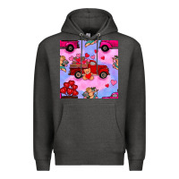 Charcoal Heather valentines day truck and cupid in the sky seamless pattern Premium Hoodie - BundleAndBundleShop