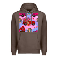 Coffee valentines day truck and cupid in the sky seamless pattern Premium Hoodie - BundleAndBundleShop