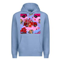 Colony Blue valentines day truck and cupid in the sky seamless pattern Premium Hoodie - BundleAndBundleShop
