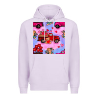 Lilac valentines day truck and cupid in the sky seamless pattern Premium Hoodie - BundleAndBundleShop