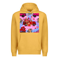 Mustard valentines day truck and cupid in the sky seamless pattern Premium Hoodie - BundleAndBundleShop