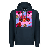 Navy valentines day truck and cupid in the sky seamless pattern Premium Hoodie - BundleAndBundleShop