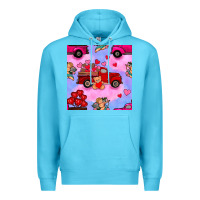 Ocean Blue valentines day truck and cupid in the sky seamless pattern Premium Hoodie - BundleAndBundleShop