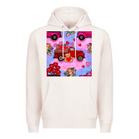 Pale Pink valentines day truck and cupid in the sky seamless pattern Premium Hoodie - BundleAndBundleShop