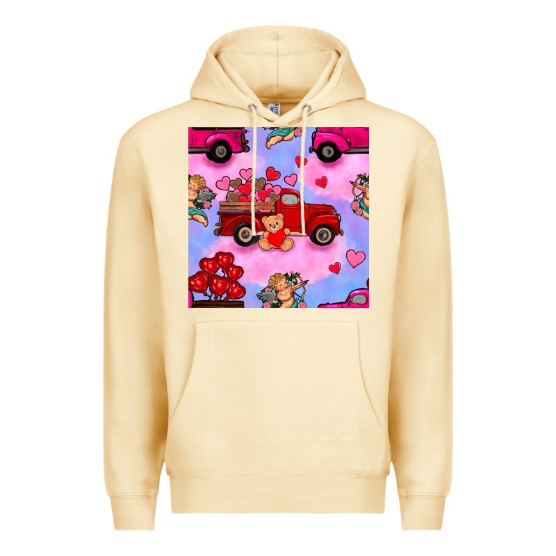 Valentines Day Truck And Cupid In The Sky Seamless Pattern Premium Hoodie by BundleAndBundleShop | Teevron