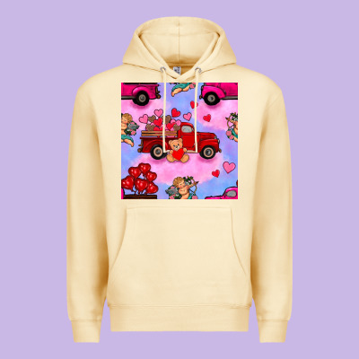 Valentines Day Truck And Cupid In The Sky Seamless Pattern Premium Hoodie Designed By Bundleandbundleshop