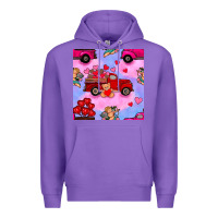 Purple valentines day truck and cupid in the sky seamless pattern Premium Hoodie - BundleAndBundleShop