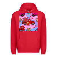 Red valentines day truck and cupid in the sky seamless pattern Premium Hoodie - BundleAndBundleShop