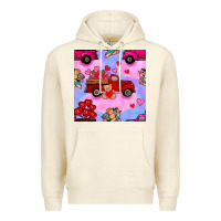 Sandshell valentines day truck and cupid in the sky seamless pattern Premium Hoodie - BundleAndBundleShop