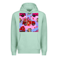 Seafoam valentines day truck and cupid in the sky seamless pattern Premium Hoodie - BundleAndBundleShop