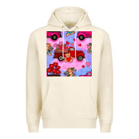 Tofu valentines day truck and cupid in the sky seamless pattern Premium Hoodie - BundleAndBundleShop