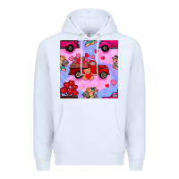 White valentines day truck and cupid in the sky seamless pattern Premium Hoodie - BundleAndBundleShop