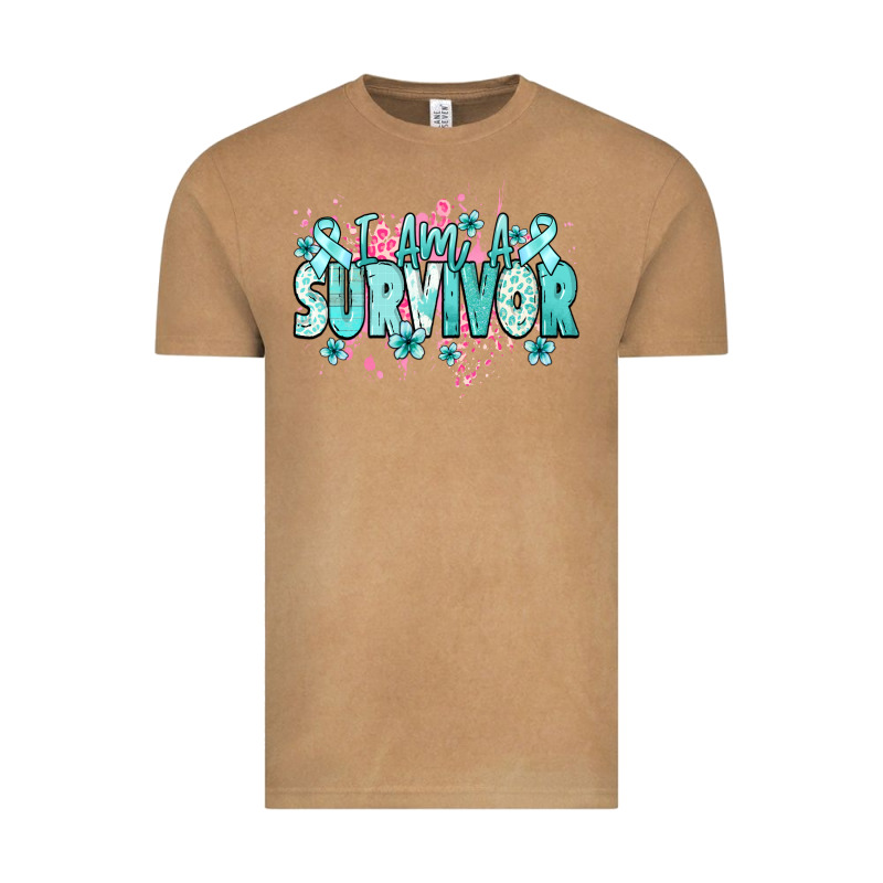I Am A Survivor Teal Ribbon Ovarian Cancer Vintage Tee by NancyCooperArtShop | Teevron