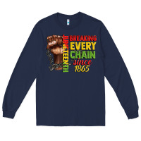 Navy juneteenth breaking every chain since 1865 Long Sleeve Tee - CowGirlArtShop