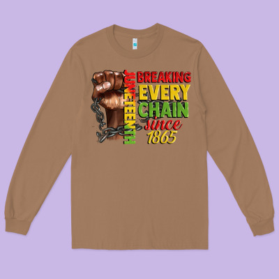 Juneteenth Breaking Every Chain Since 1865 Long Sleeve Tee Designed By Cowgirlartshop