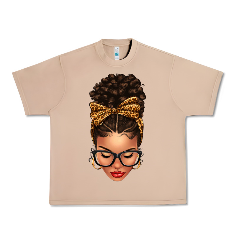 Light Skin Afro Messy Bun Leopard Bow Urban Heavy Tee by texasbilliewilder | Teevron