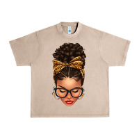 French Oak Light skin afro messy bun leopard bow Urban Heavy Tee - texasbilliewilder