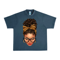 Midnight Navy Light skin afro messy bun leopard bow Urban Heavy Tee - texasbilliewilder