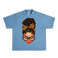 Pebble Blue Light skin afro messy bun leopard bow Urban Heavy Tee - texasbilliewilder