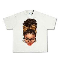 Pistachio Light skin afro messy bun leopard bow Urban Heavy Tee - texasbilliewilder