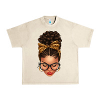 Sandshell Light skin afro messy bun leopard bow Urban Heavy Tee - texasbilliewilder