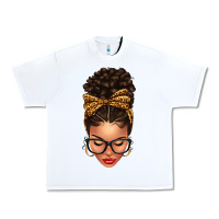 White Light skin afro messy bun leopard bow Urban Heavy Tee - texasbilliewilder
