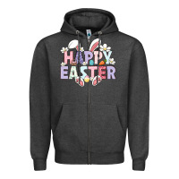 Charcoal Heather happy easter Zipper Hoodie - LillyAllenDesigns