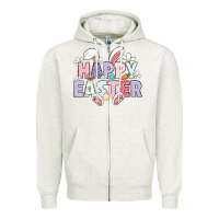 Oatmeal Heather happy easter Zipper Hoodie - LillyAllenDesigns