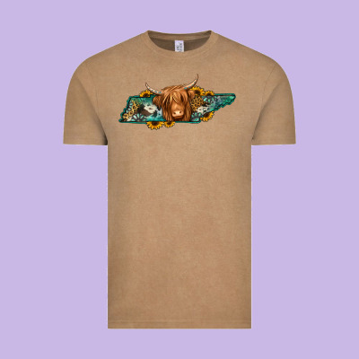 Tennessee Map Long Haired Cow Vintage Tee Designed By Jasminsmagicworld