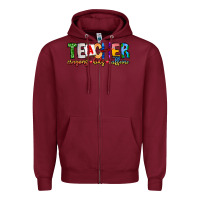 Burgundy Teacher Cryons Kids Caffeine Zipper Hoodie - CowhideDigitalArt