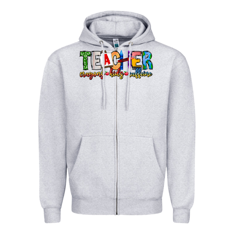 Teacher Cryons Kids Caffeine Zipper Hoodie by CowhideDigitalArt | Teevron