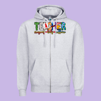 Teacher Cryons Kids Caffeine Zipper Hoodie Designed By Cowhidedigitalart