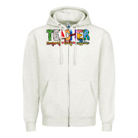 Oatmeal Heather Teacher Cryons Kids Caffeine Zipper Hoodie - CowhideDigitalArt