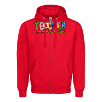 Red Teacher Cryons Kids Caffeine Zipper Hoodie - CowhideDigitalArt