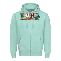 Seafoam Teacher Cryons Kids Caffeine Zipper Hoodie - CowhideDigitalArt