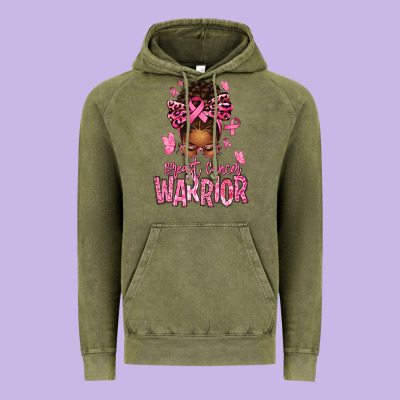 Brest Cancer Warrior Afro Messy Bun Vintage Hoodie Designed By Texasbilliewilder
