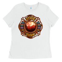White Western Firefighter Symbol Ladies Tee - RanaPortraitStore