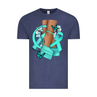 Vintage Denim Ovarian Cancer diva teal ribbon Vintage Tee - NancyCooperArtShop