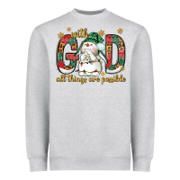 Heather Grey with god all things are possible with snowman bbs Heavyweight Sweatshirt - BundleAndBundleShop