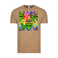 Vintage Coffee Pride LGBTQ+ aliens and stars with rainbow Vintage Tee - NancyCooperArtShop