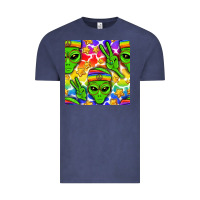 Vintage Denim Pride LGBTQ+ aliens and stars with rainbow Vintage Tee - NancyCooperArtShop